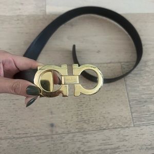 Salvatore Ferragamo Gancini Buckle Belt Brown Gold Women’s 75/30